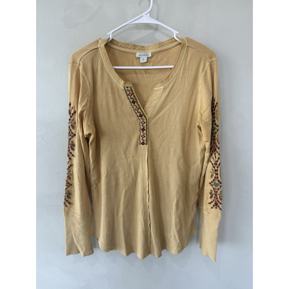Sundance Embroidered Tunic Top Floral Long Sleeve Cotton Yellow Women’s Medium M